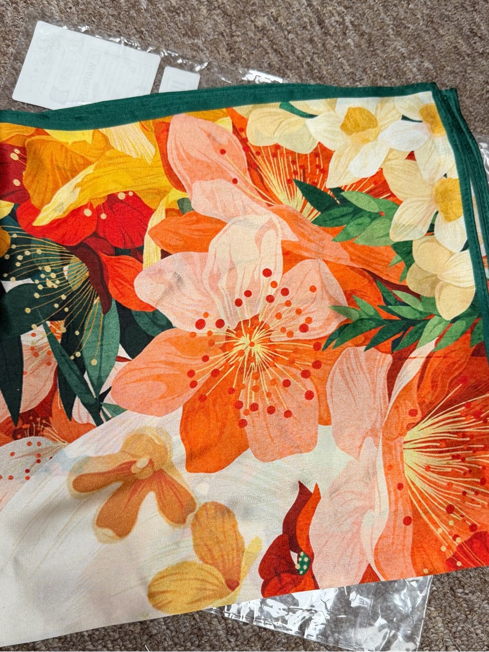 Floral Orange & Green Scarf New in Package